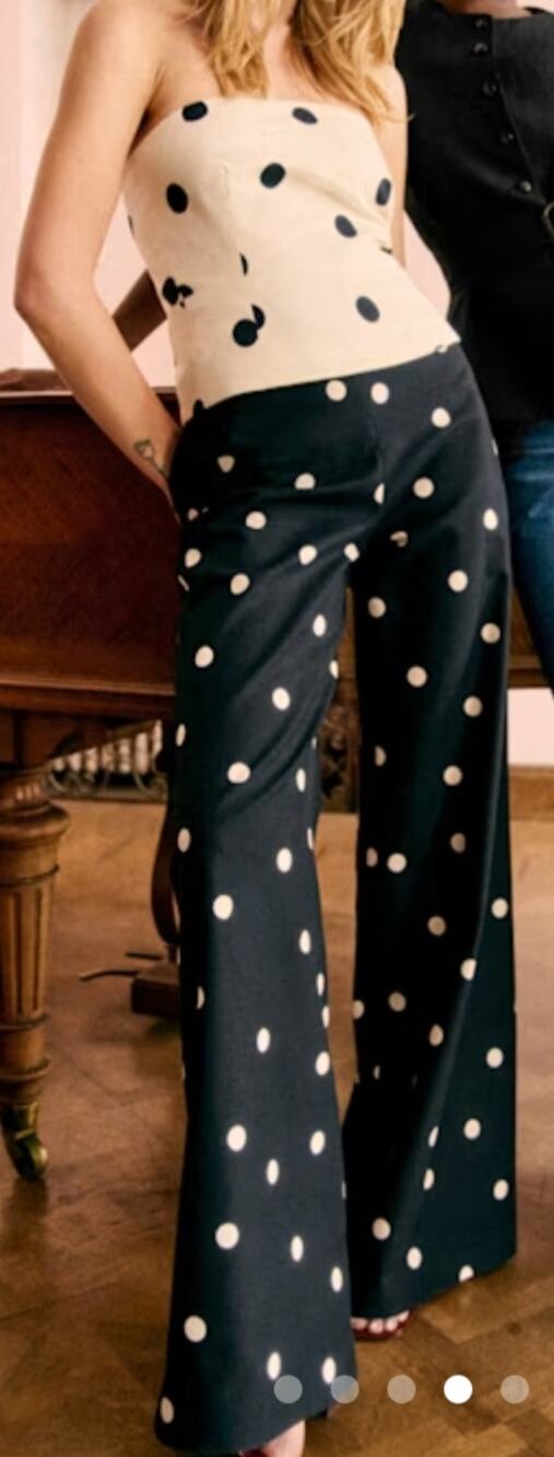 Sézane Tymo Linen Wide Leg Polka Dot Pants Black Ecru Size 36 US 4 NWT